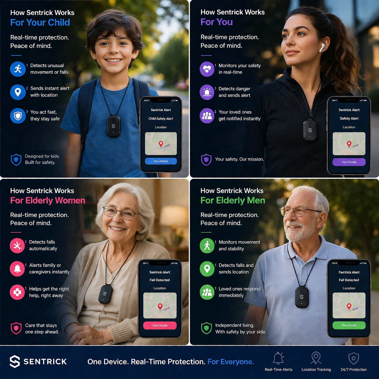 How Sentrick Works — For Your Child, For You, For Elderly Women, For Elderly Men