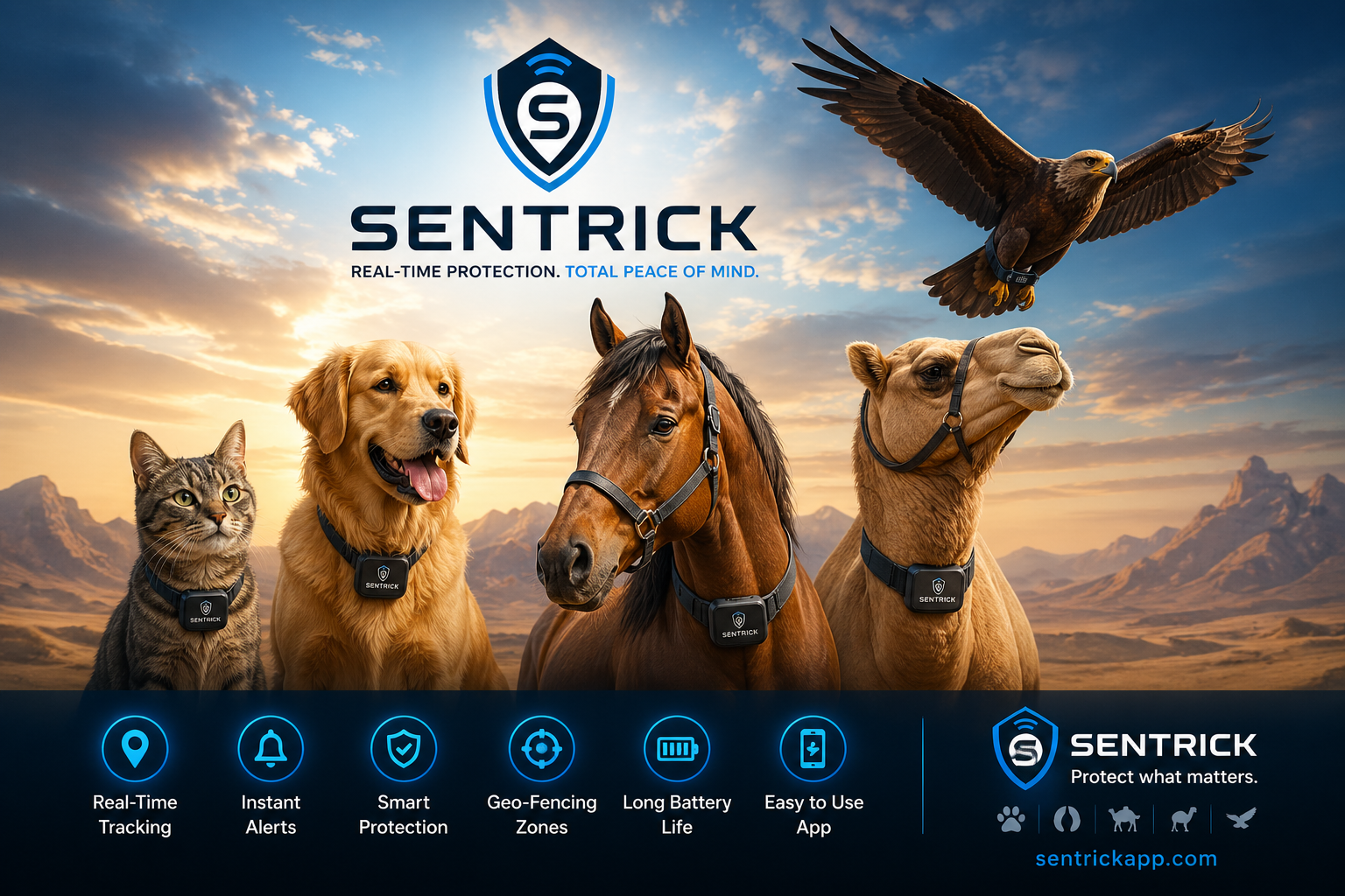 SENTRICK Animal Tracking — Real-Time Protection for Pets, Horses, Camels & Falcons